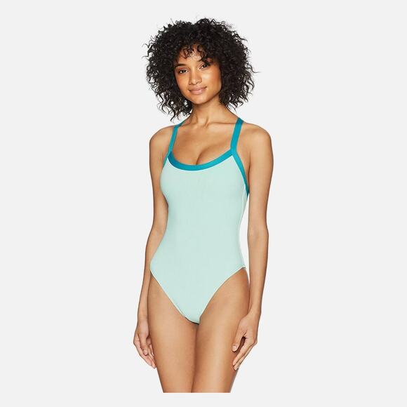 NWT Splendid Color Block Aqua One-Piece Swimsuit Size M - Picture 1 of 6
